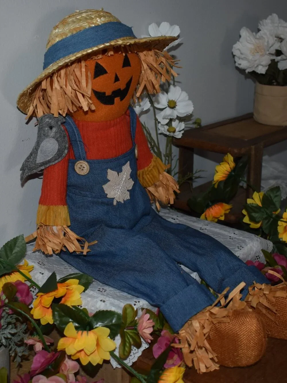 Country Cottage Jack O Lantern Pumpkin Scarecrow Man Doll Fall Halloween Decor